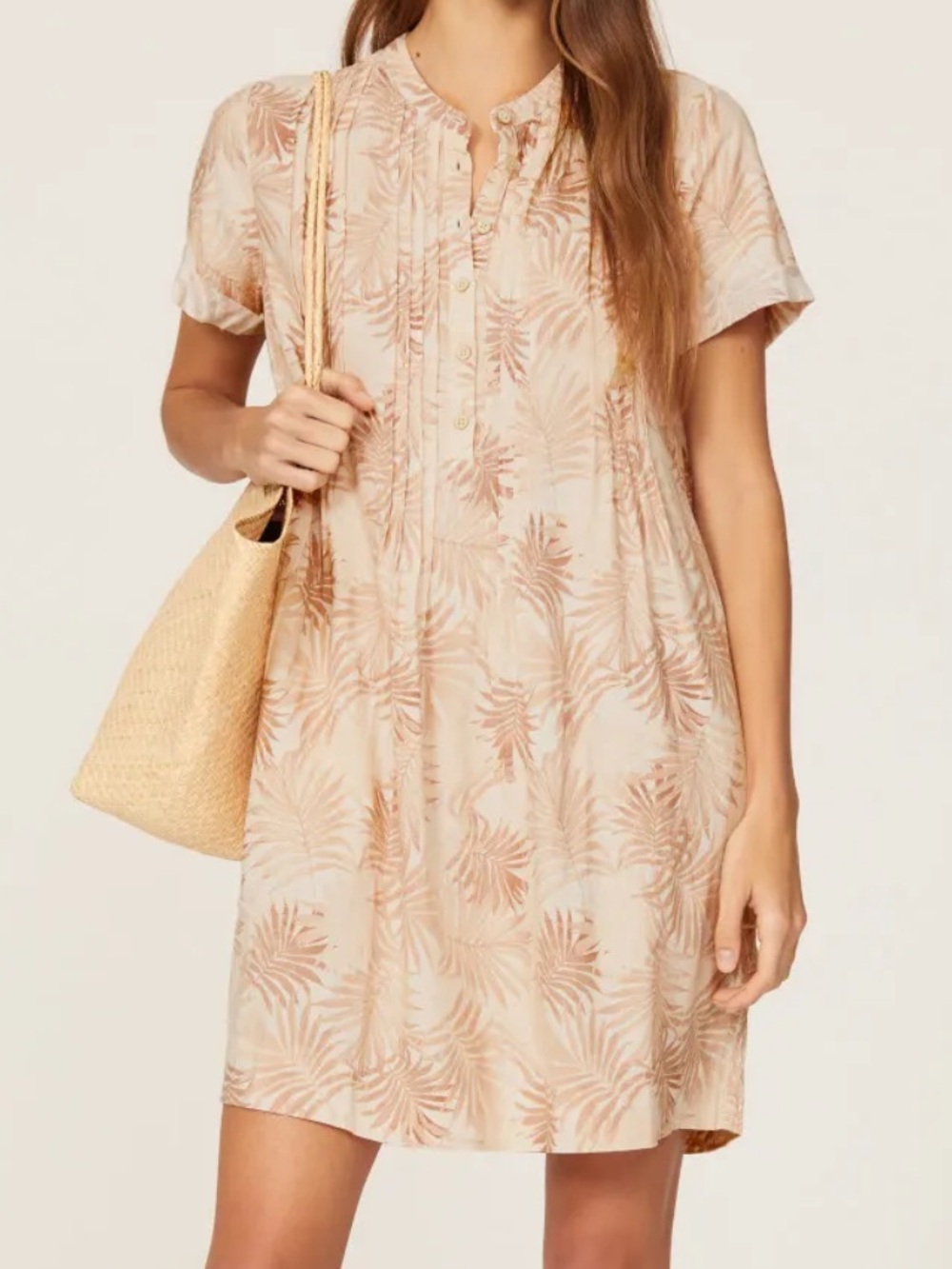 Faherty Gemina Linen Blend Mini Dress Relaxed Fit Peach Palm Boho Chic Large - Picture 2 of 13